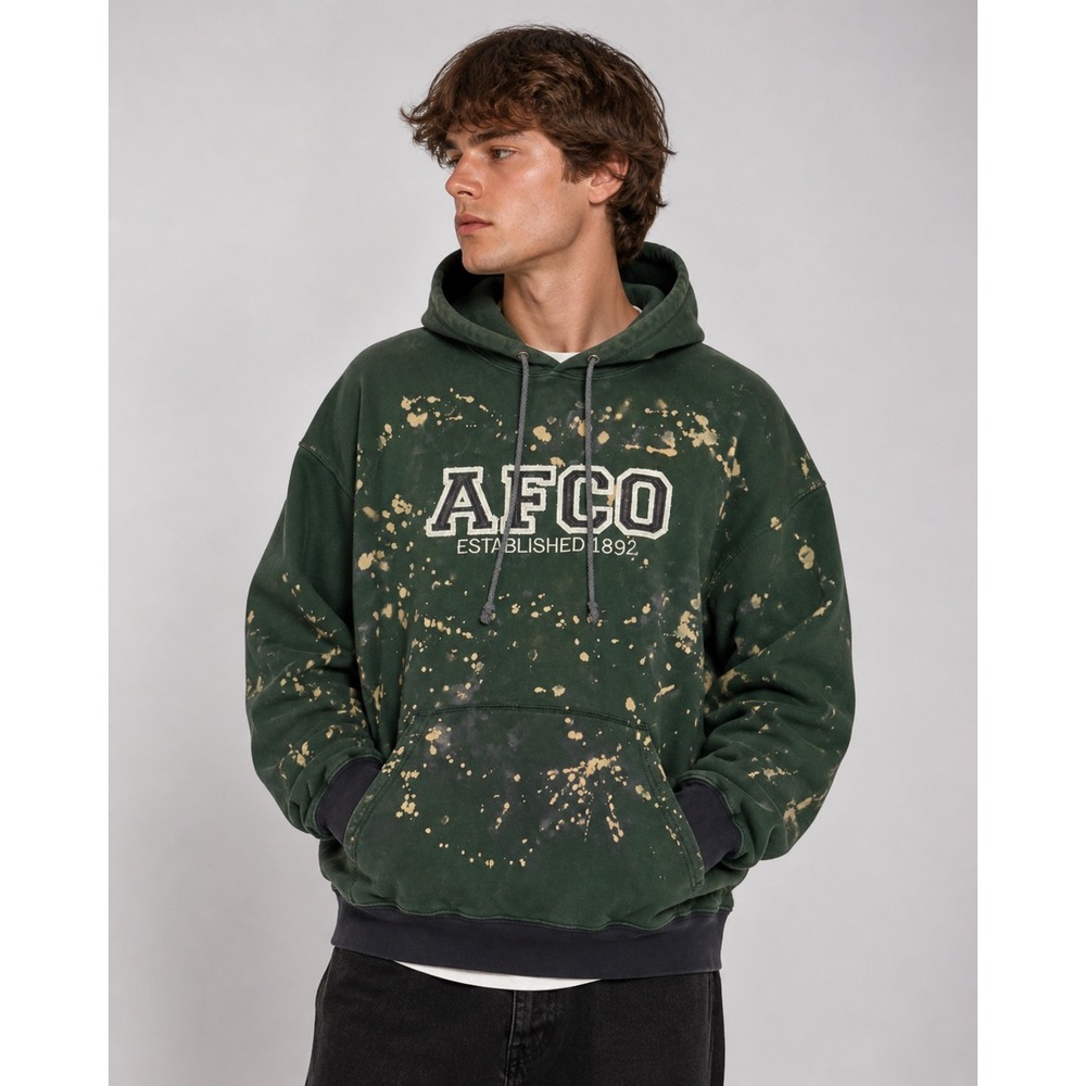 Vintage Abercrombie Performance AFCO Bleached Hoodie Mens Medium Green Distress